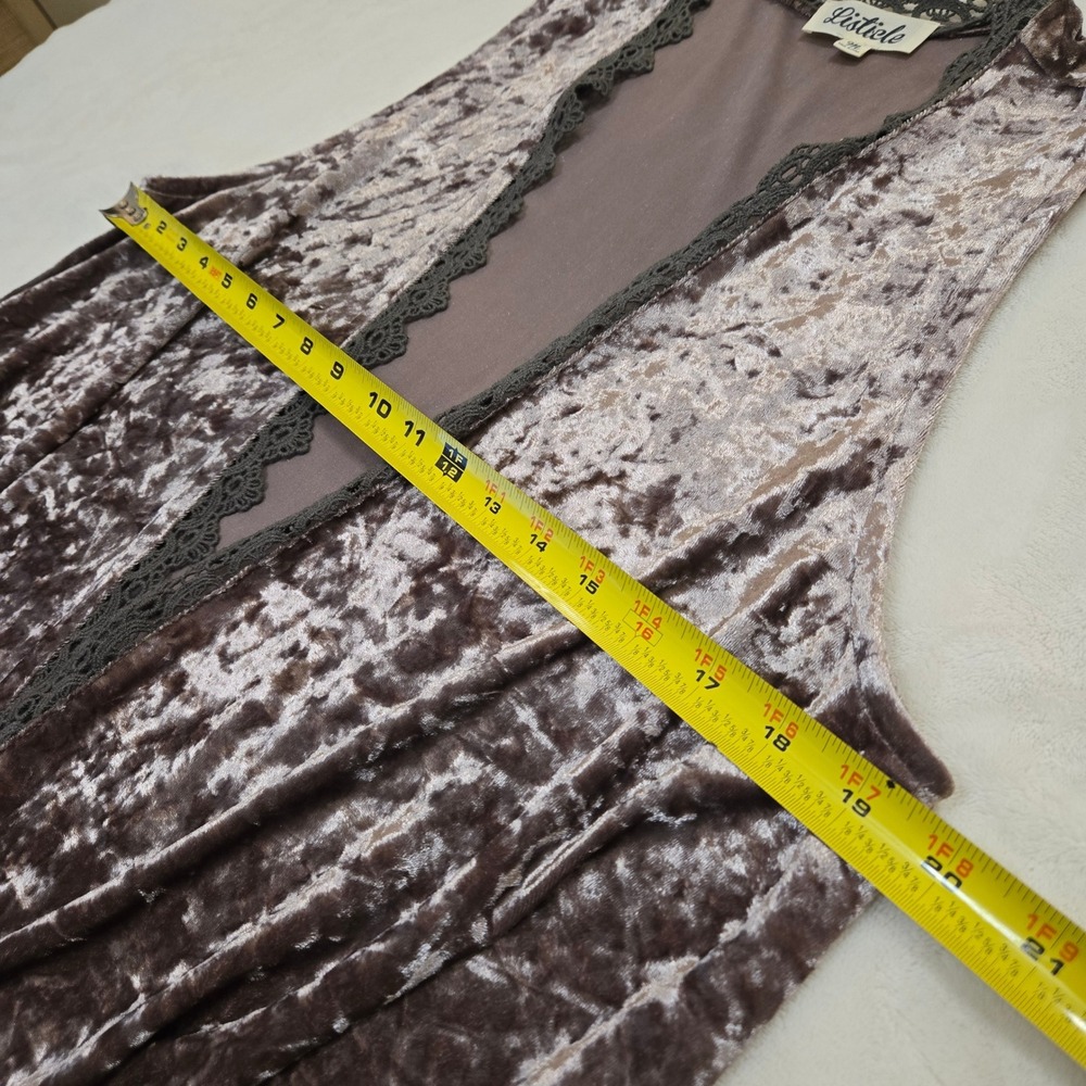 Listicle Womens Crushed Velvet Open Front Vest Mauve Lace Trim LJ0053 Size M - Picture 7 of 10